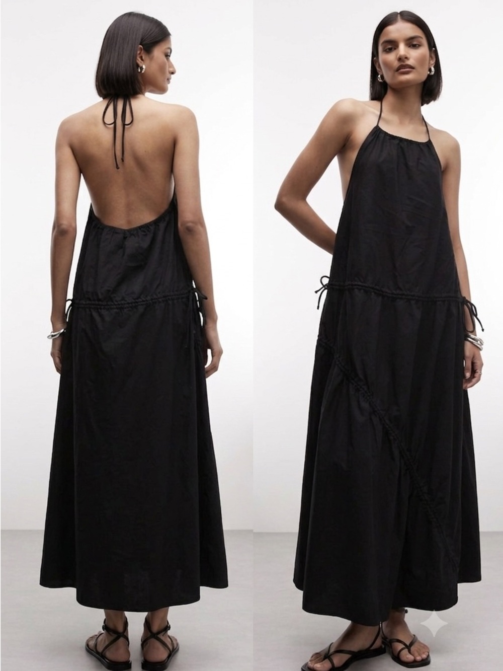 ASOS Black Halter Backless Maxi Dress with Side Tie Detail
